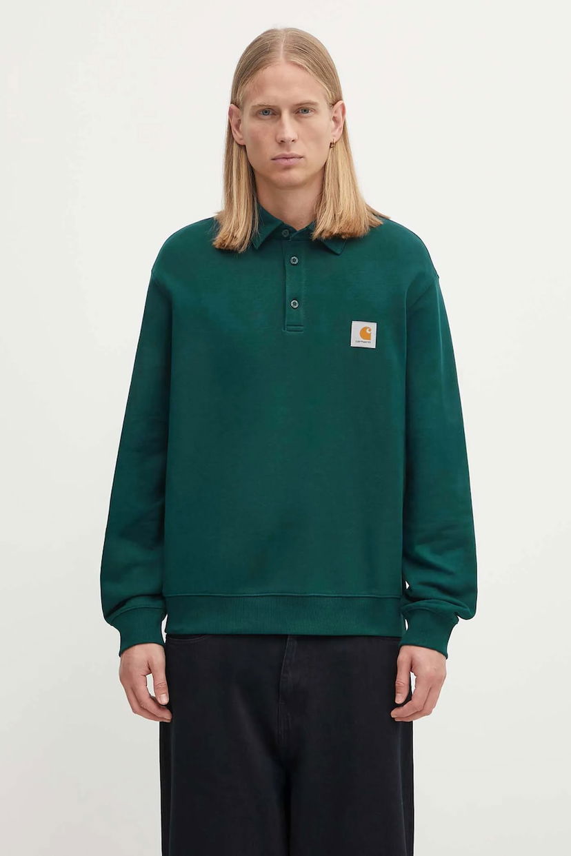 Суитчър Carhartt WIP Long Sleeve Polo Sweatshirt with Logo Patch Зелено | I035532.05AXX