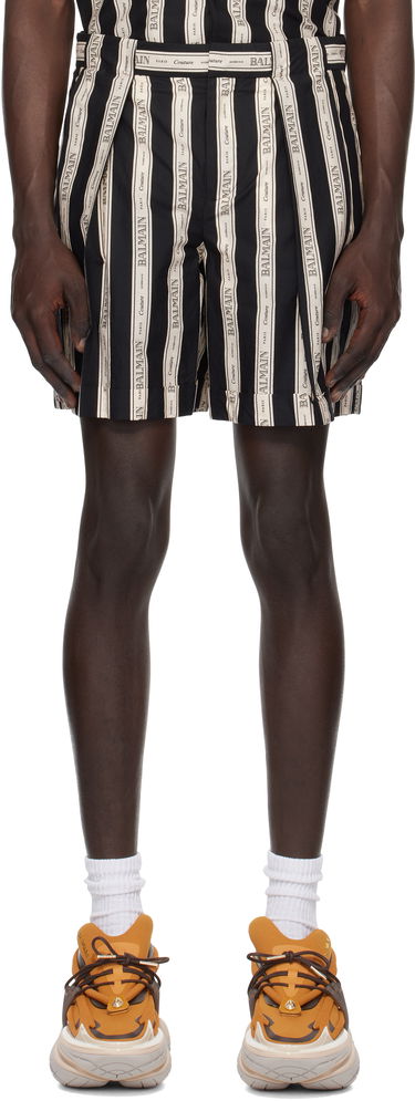 Къси панталони Balmain Black & Beige Ribbon Shorts Черно | EH1PA126CF80, 0