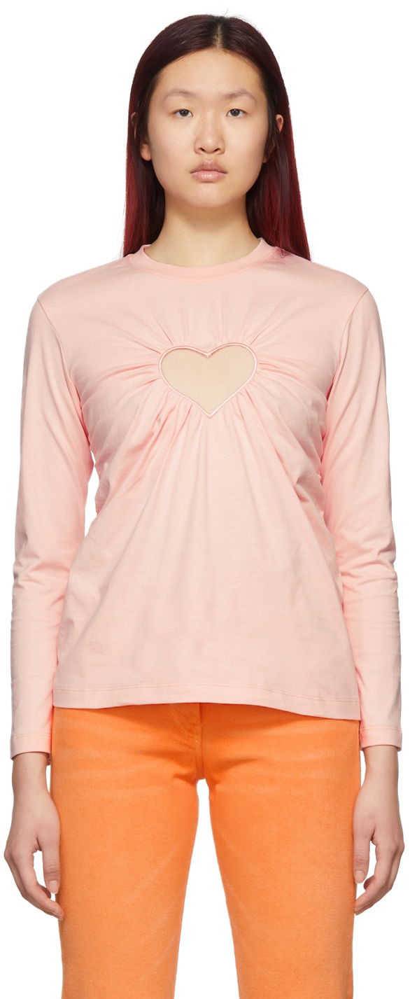 Тениска MSGM Mesh Logo Long Sleeve T-Shirt Розово | 3241MDM90 227298, 0