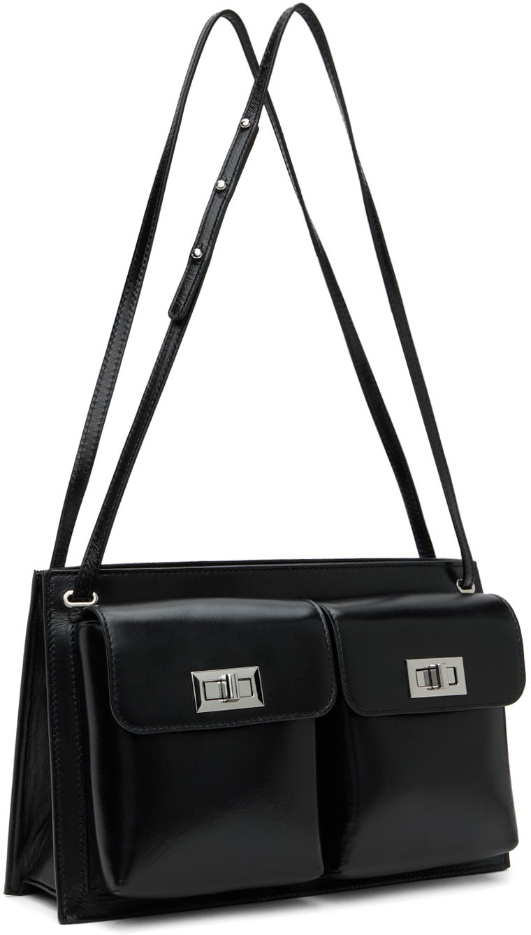 Чанта през рамо BY FAR Leather Double Pocket Tote Bag Черно | SWBSB024LL002BK001PL, 1