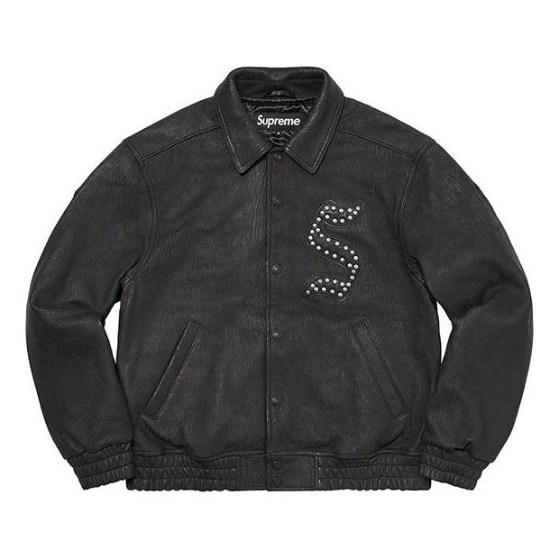 Яке Supreme Supreme Pebbled Leather Varsity Jacket Черно | SUP-FW21-126, 0