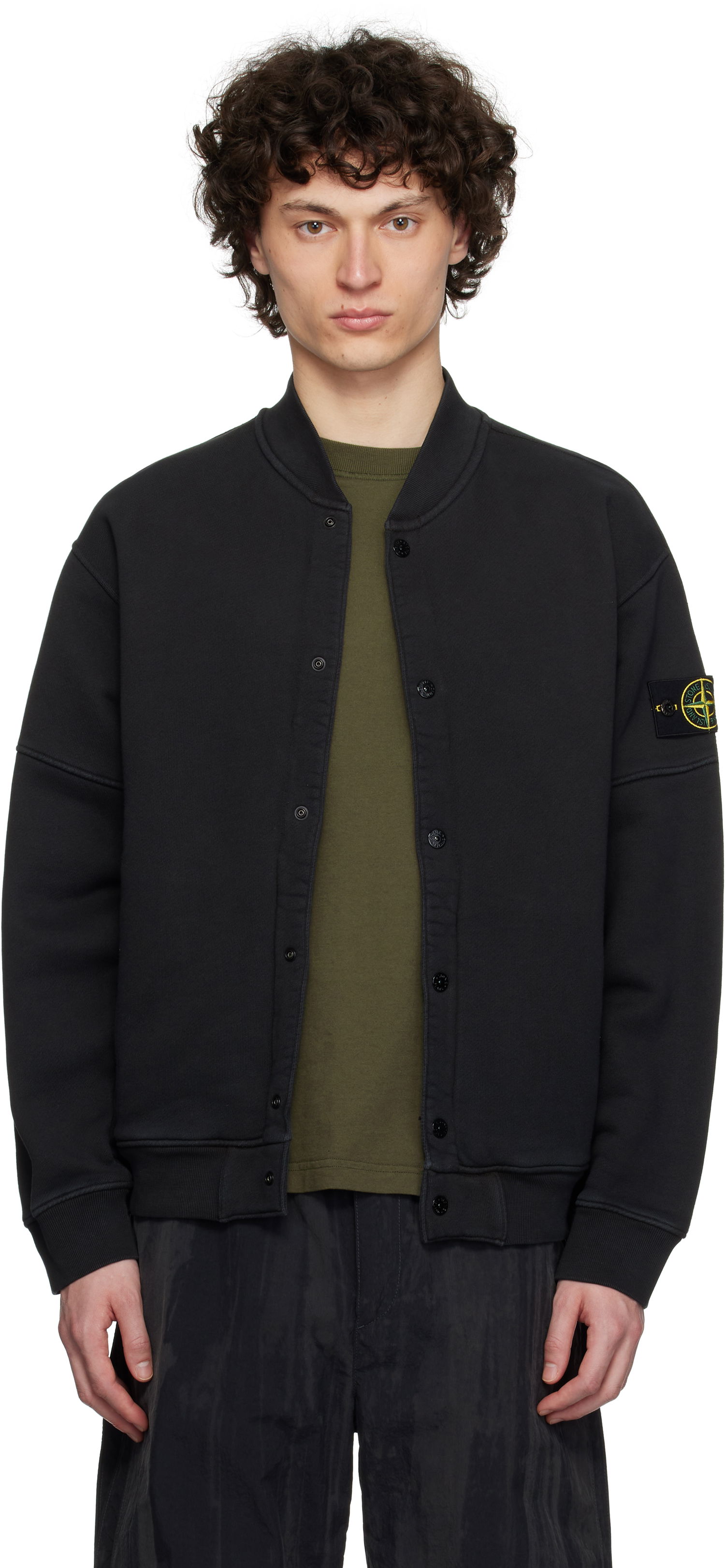 Яке бомбър Stone Island Stone Island Diagonal Fleece Old Effect Bomber Jacket Черно | K1S15 6100034 S0045, 0