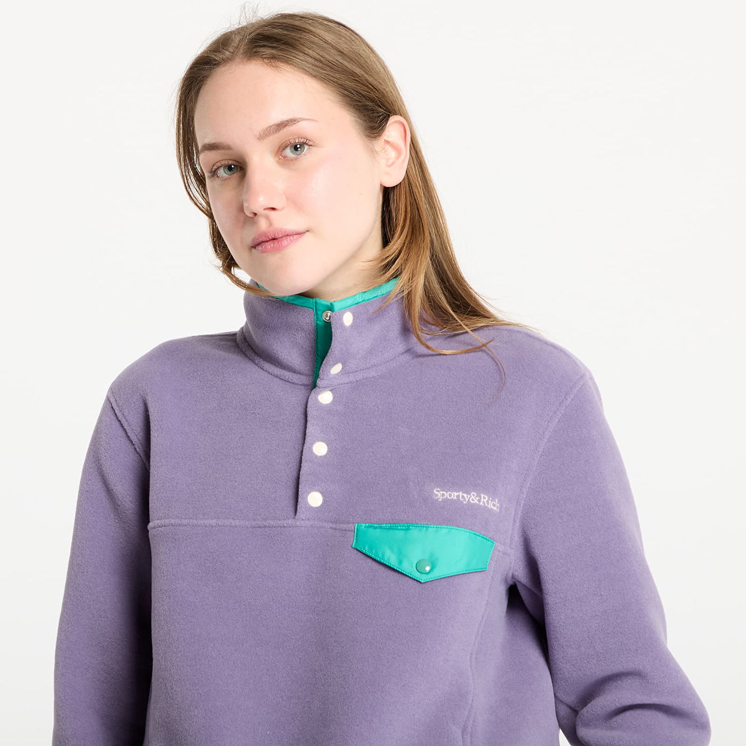 Пуловер Sporty & Rich Sporty & Rich Serif Logo Fleece Sweatshirt Лилаво | JA047514300PU09, 1