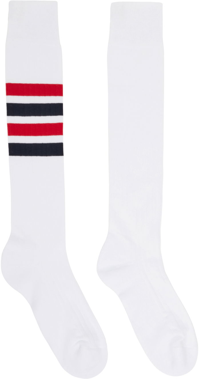 Чорапи Thom Browne Thom Browne Striped Knee-High Socks Бяло | MAS085A-01690