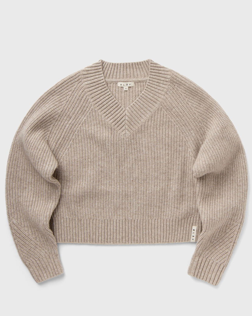 Пуловер ØLÅF Merino V-Neck Knit Pullover Бежово | W180701-OATMEAL