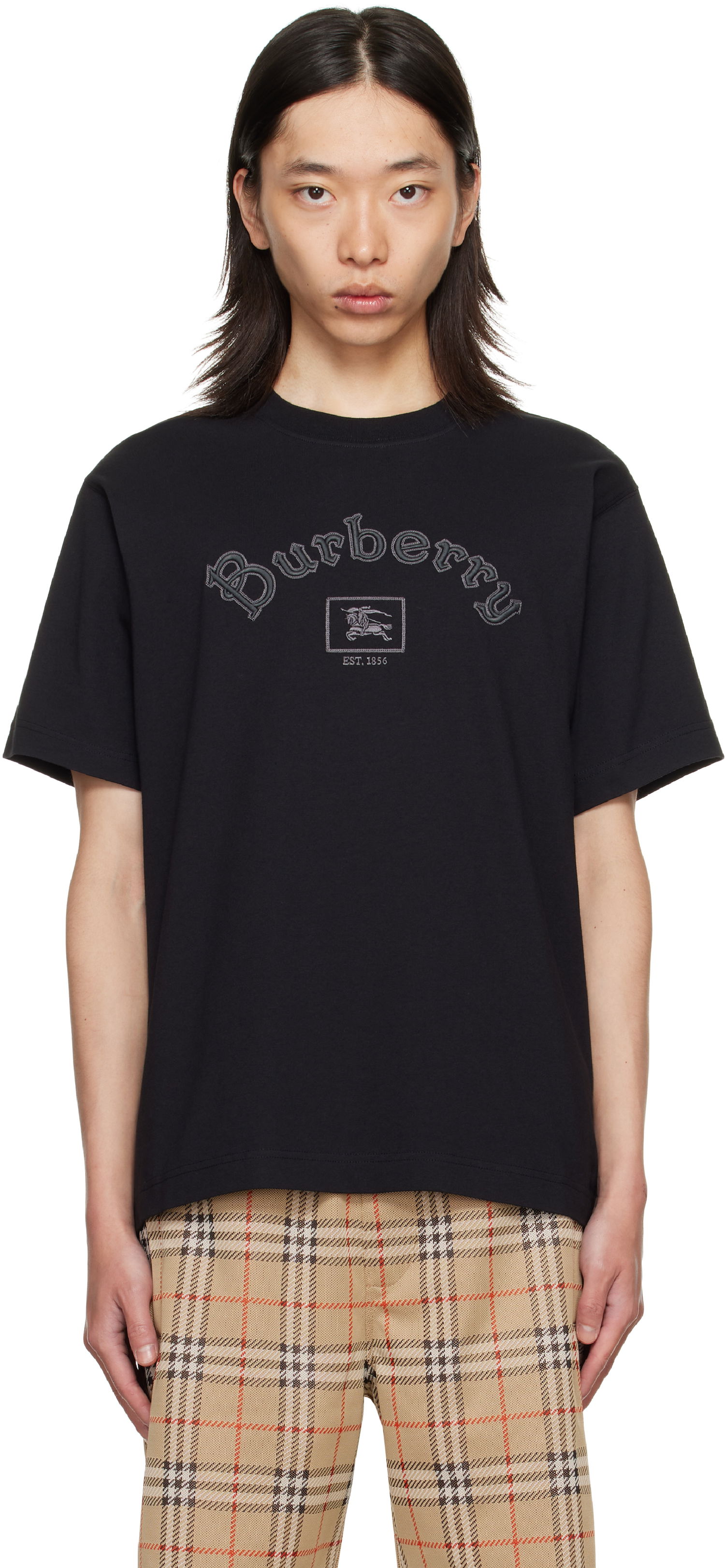 Тениска Burberry Burberry Gothic Logo Cotton T-Shirt Черно | 8116061, 0