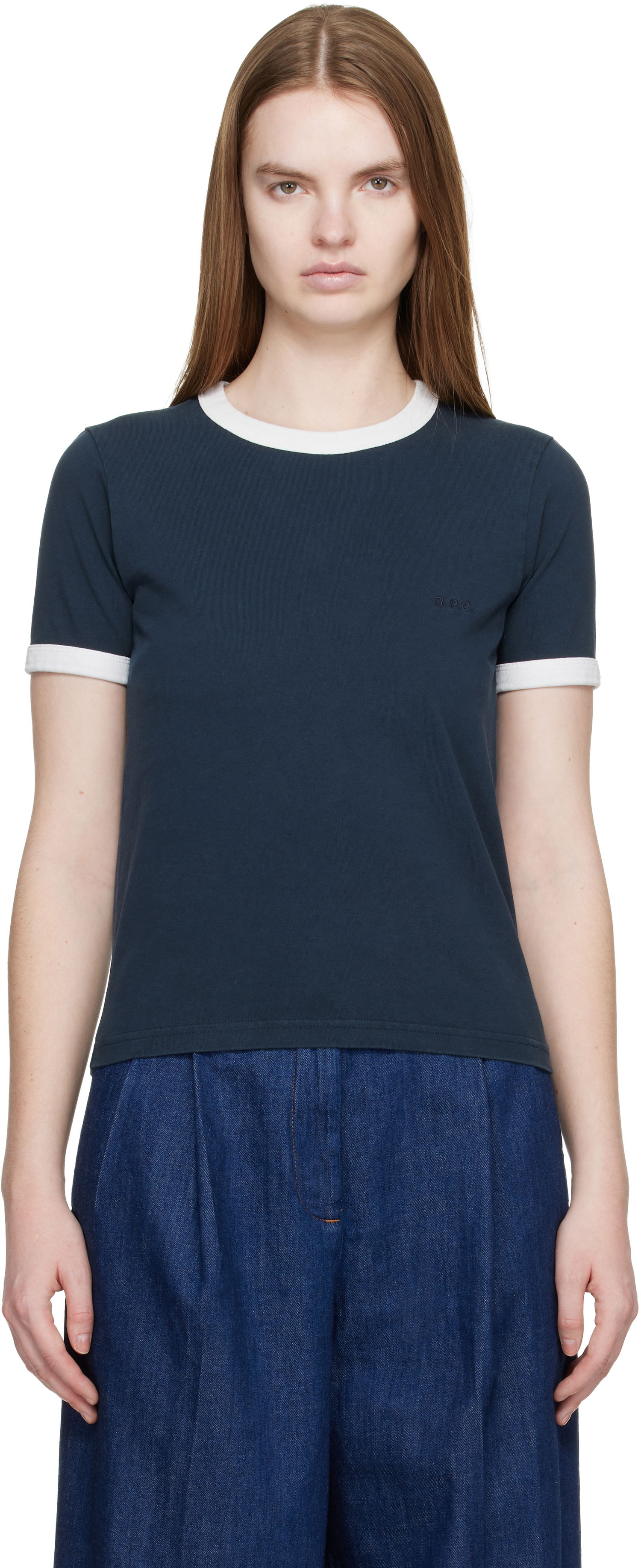 Тениска A.P.C. Crop Short-Sleeve Contrast T-shirt Тъмно синьо | COHBQ-F26550, 0
