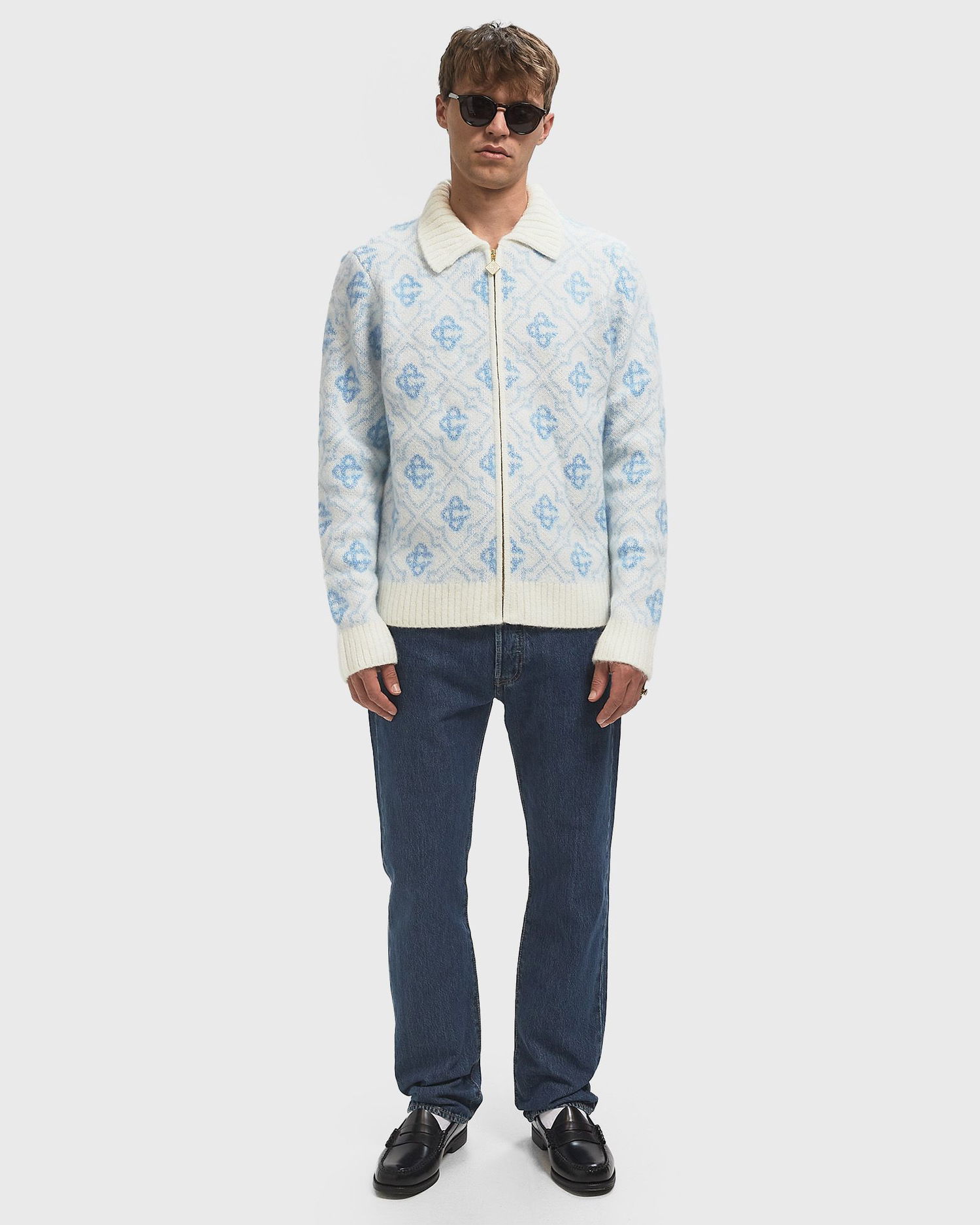 Пуловер Casablanca Monogram Zip-Up Knit Sweater Синьо | MPF25-KW-1005-01, 1