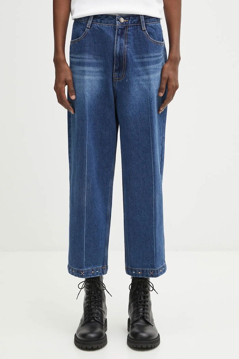 Дънки ADER ERROR Ader Error DENIM Cropped Wide-Leg Jeans with Front Seam and Embellished Hem Синьо | BO01FWJE0112BL