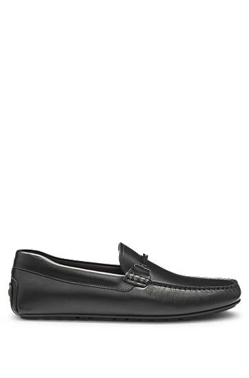 Кецове и обувки BOSS Leather Loafers with Branded Hardware Черно | 50548100, 2