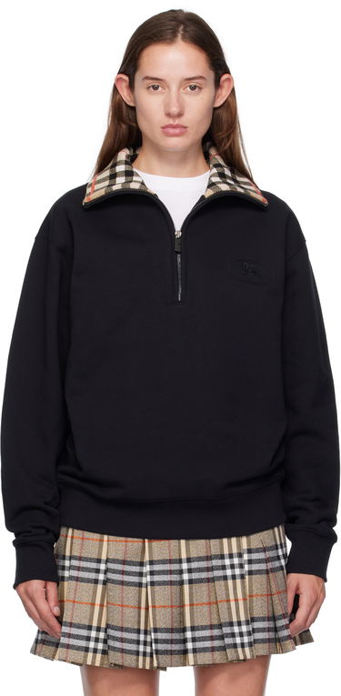 Суитчър Burberry Burberry Check Collar Quarter-Zip Sweatshirt Черно | 8109063, 0