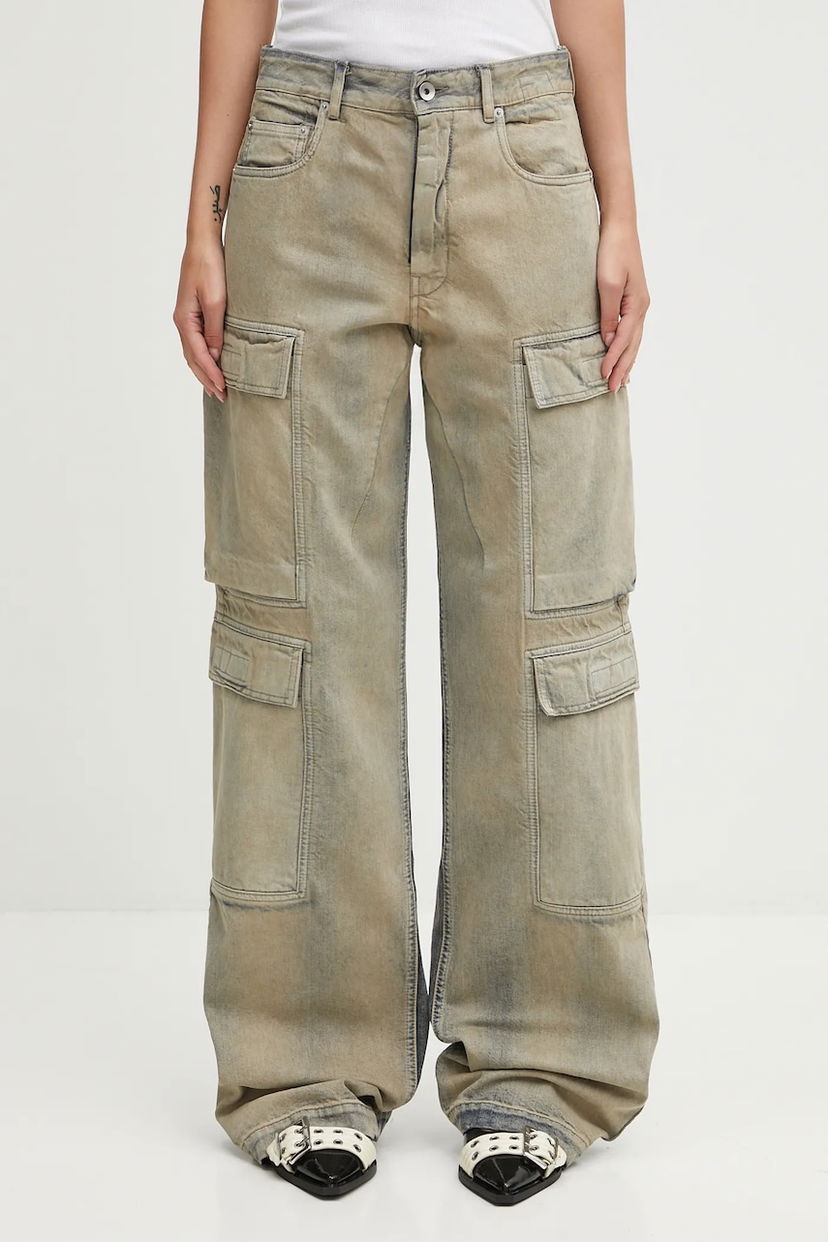 Карго панталони Rick Owens Rick Owens DRKSHDW Cotton Wide Leg Double Cargo Jeans with Medium Waist Бежово | DS02E7308.DMP