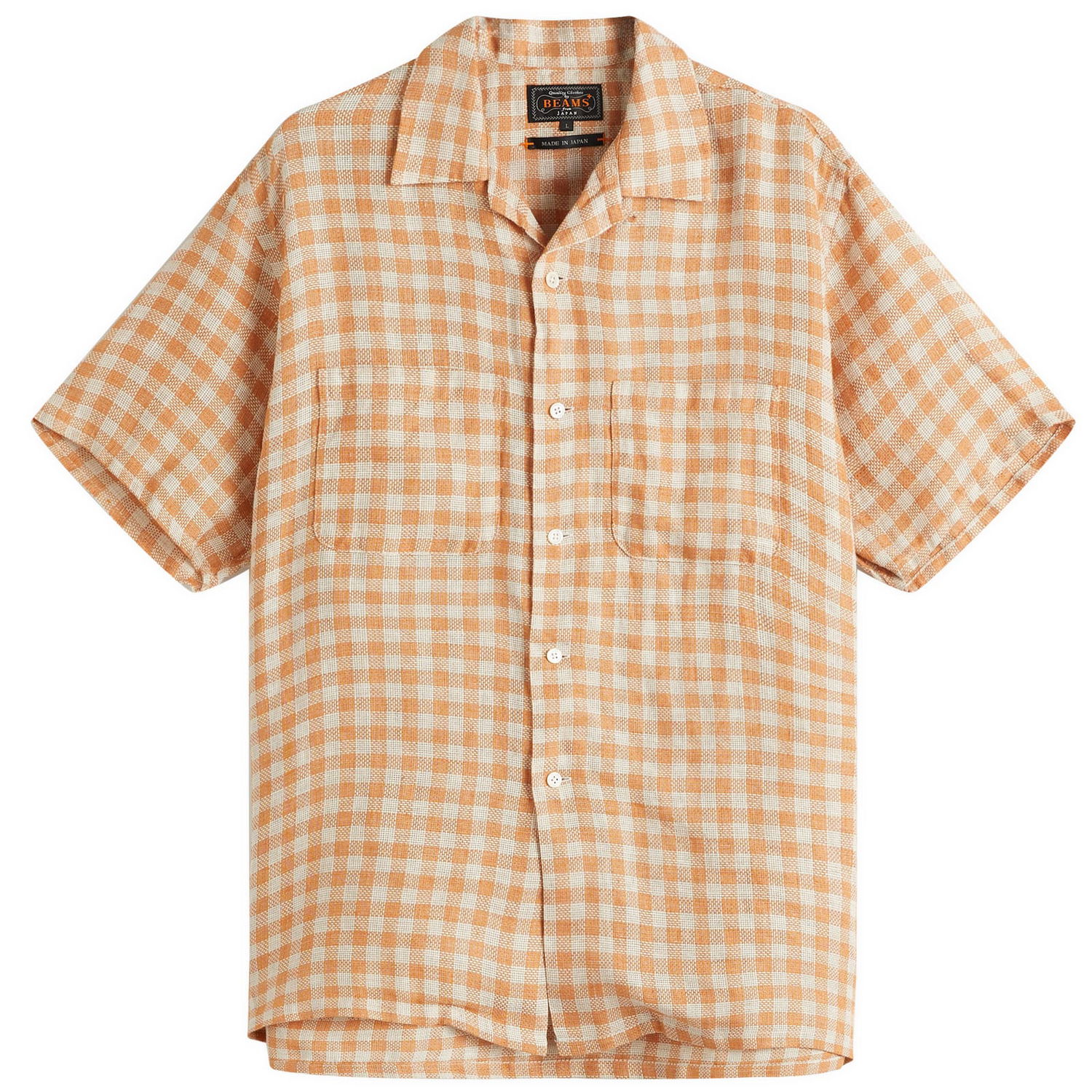Риза BEAMS Beams Plus Open Collar Panama Plaid Linen Shirt, Size Large Оранжево
 | 3801-0179-139-45, 1