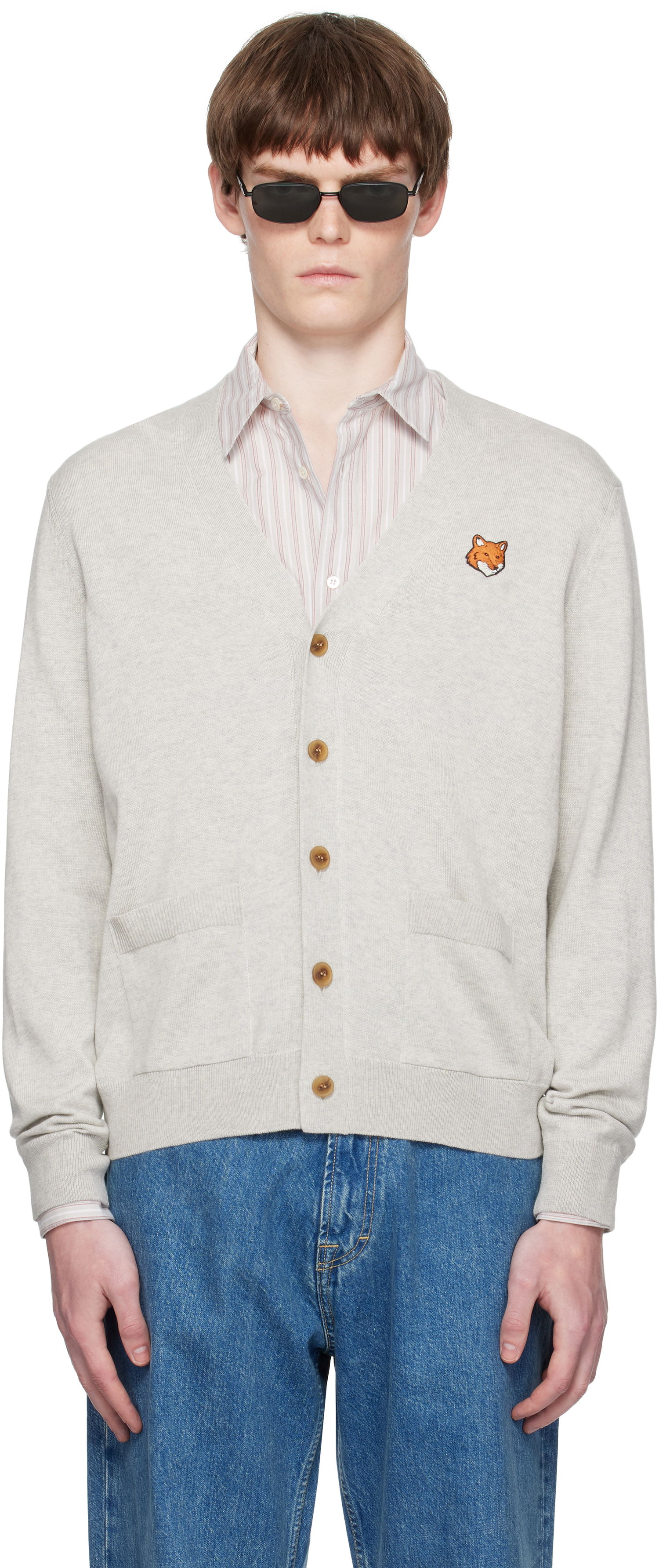 Пуловер MAISON KITSUNÉ Maison Kitsuné Fox Head Patch Cardigan Сиво | PM00501KT1181, 0