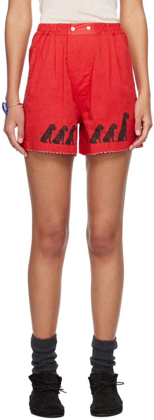 Къси панталони Bode Dog Print High-Rise Shorts Червено | MRS24BT011