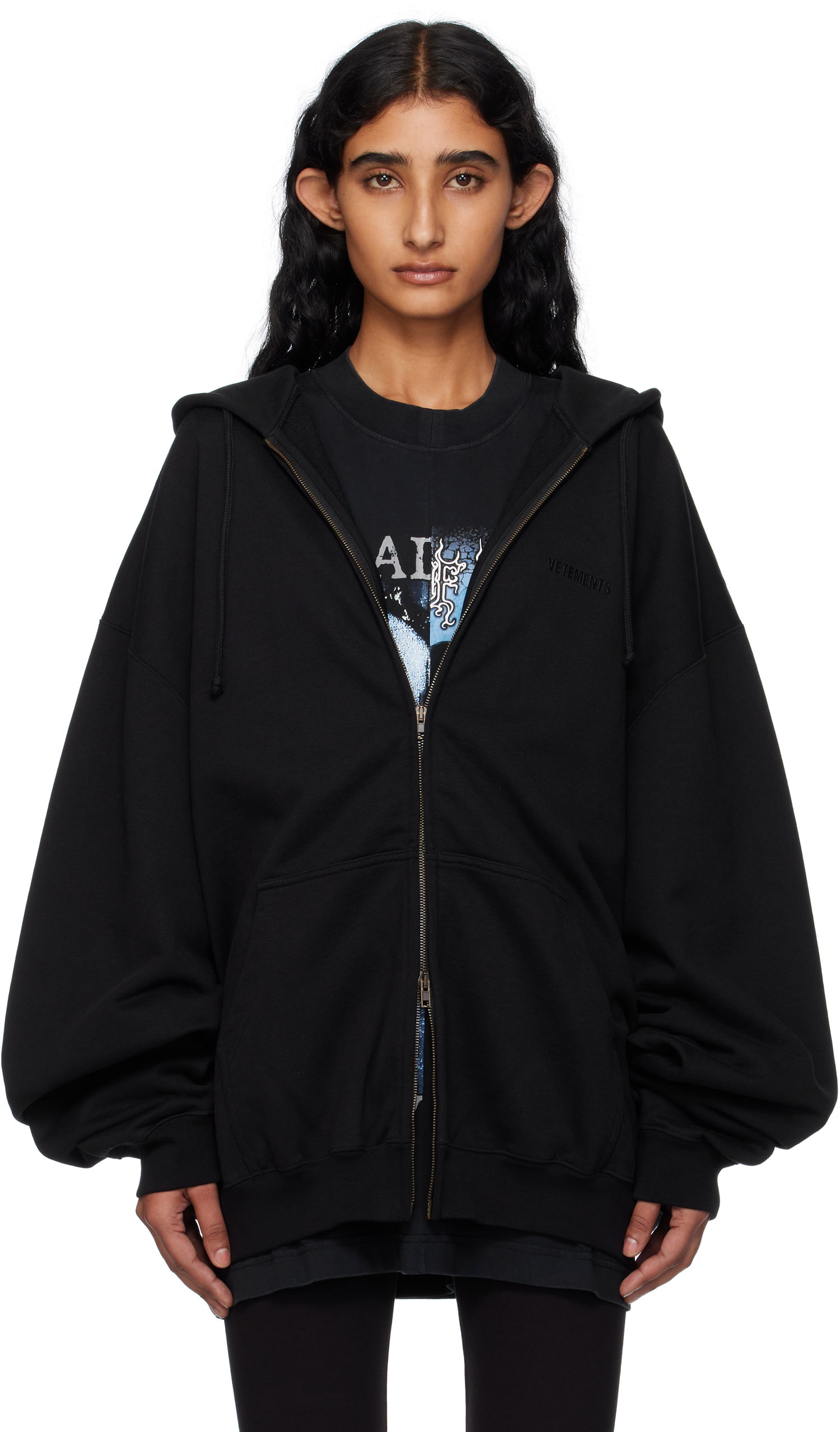 Суитчър VETEMENTS Vetements Oversized Zip-Up Hoodie Черно | UH76ZU100B, 0