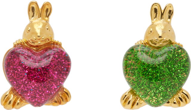 Chopova Lowena Belly Bunnies Glitter Heart Stud Earrings