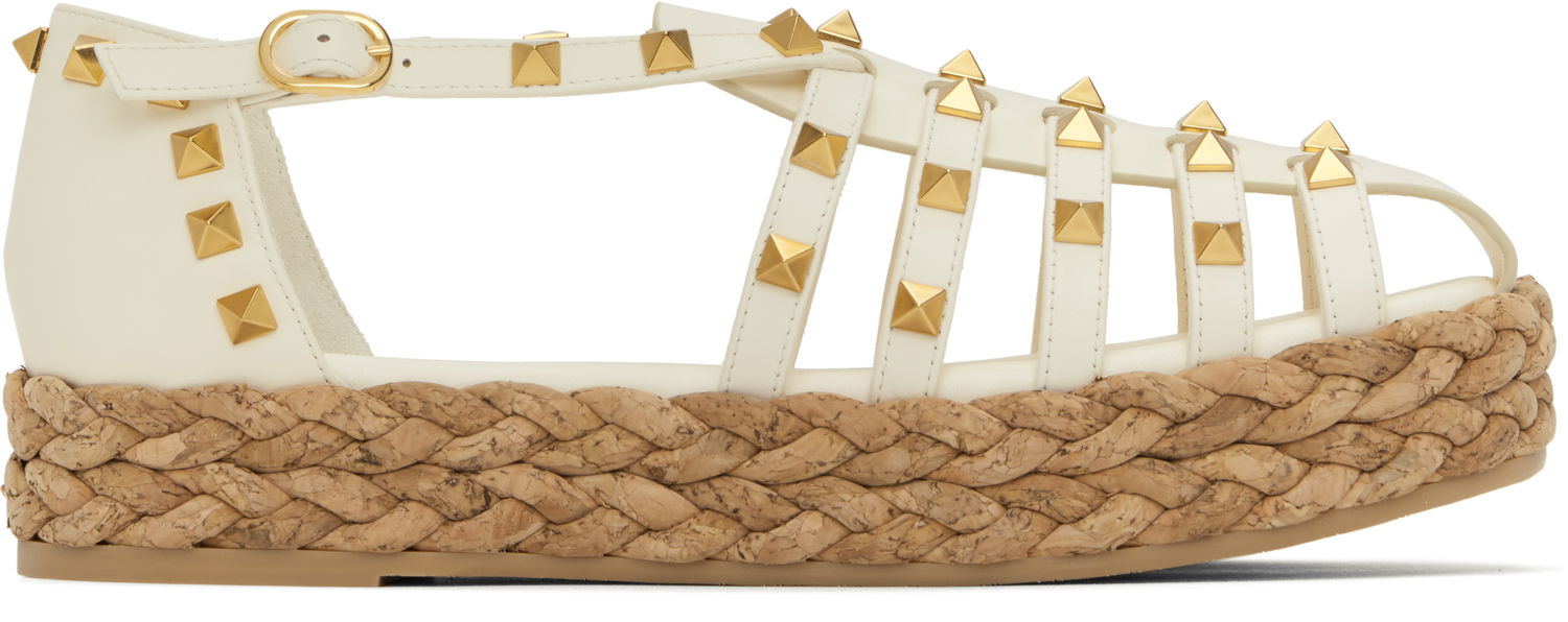 Кецове и обувки Valentino Valentino Garavani Rockstud Cork Wedge Sandals Бяло | 6W2S0LP9CYP, 0