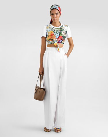 Съкратен топ Dolce & Gabbana Dolce & Gabbana Floral Tie-Front Crop T-Shirt Бяло | F8V75ZGDDCHW0800, 1
