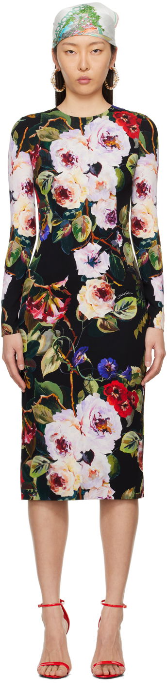 Pокля Dolce & Gabbana Floral Midi Dress Черно | F6GAVT FSA56