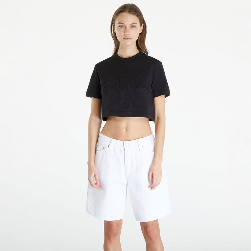 Тениска CALVIN KLEIN Premium Monologo Cropped T-Shirt Black Черно | J20J223362 BEH