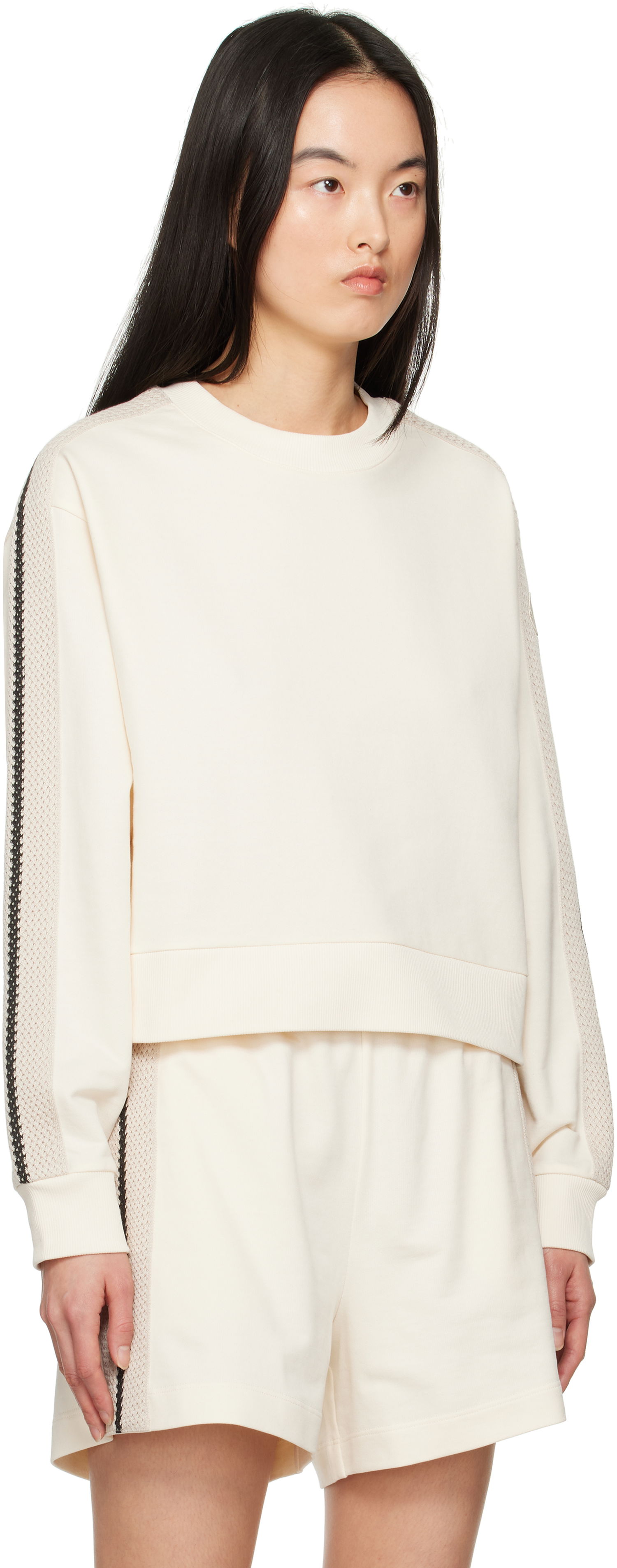 Пуловер Moncler Moncler Cropped Sweatshirt with Striped Trim Бяло | K10938G0003389A1K, 1