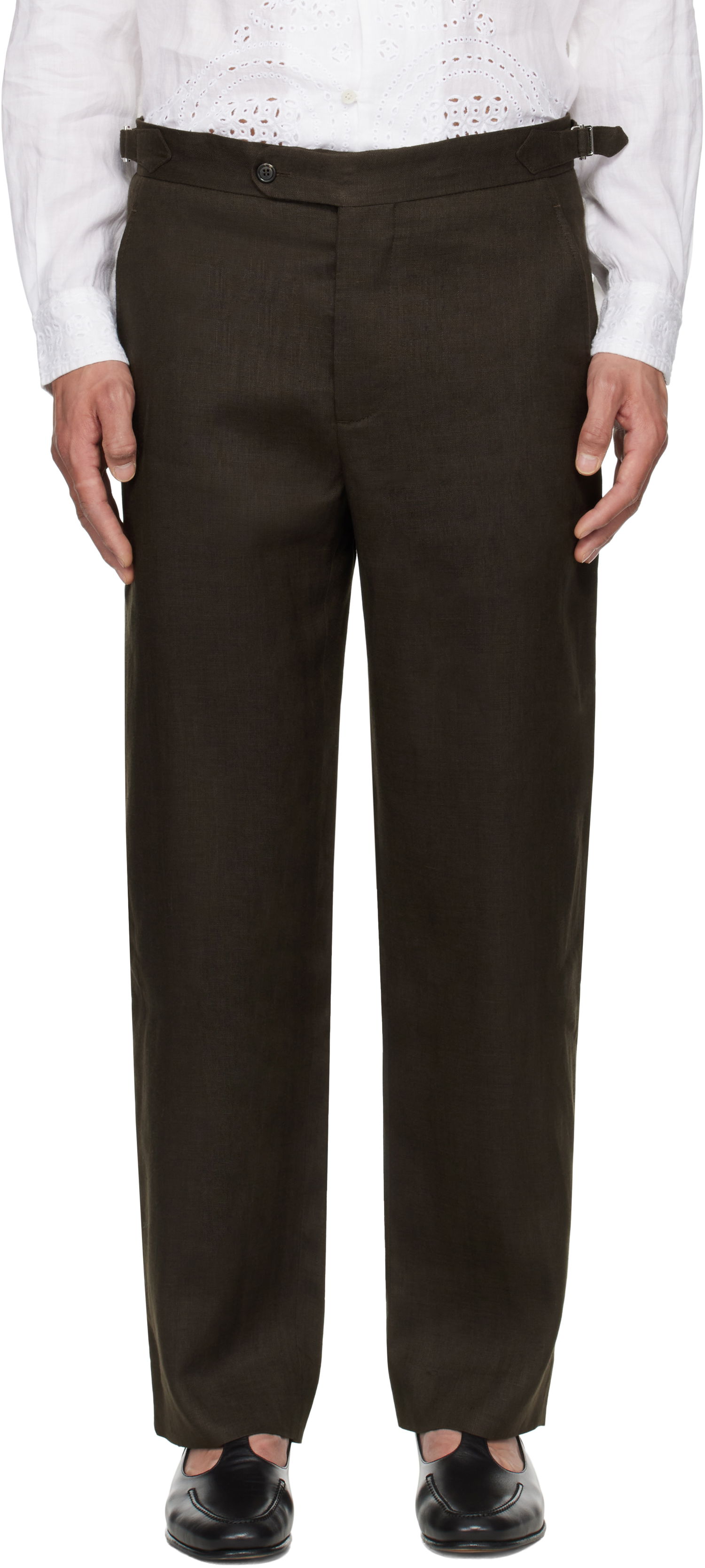 Панталони Bode Bode Lightweight Linen Side-Buckle Trousers Кафяво | MRS25BT072, 0