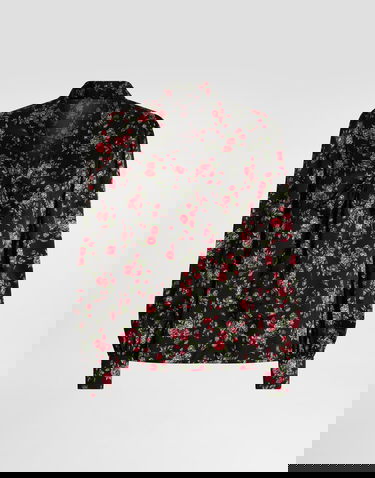 Риза Dolce & Gabbana Dolce & Gabbana Small Rose Bouquet-print Satin Pussy-bow Shirt Черно | F5T17TFSA8GHN5XP, 0