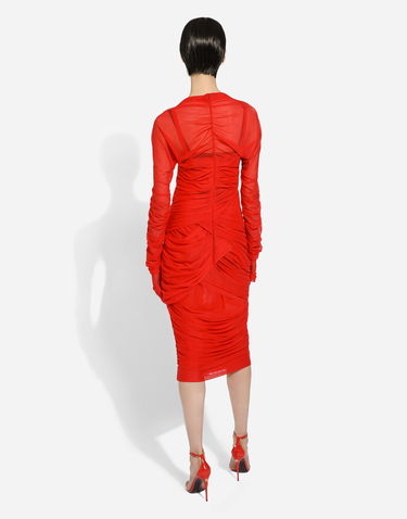 Pокля Dolce & Gabbana Tulle Draped Calf-length Dress Червено | F6DJTTFLRC2R0365, 3