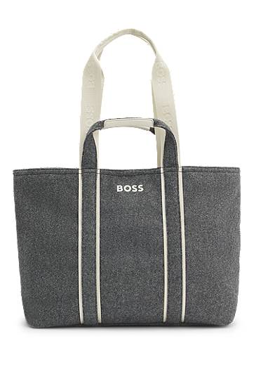 Голяма пазарска чанта BOSS Felted Tote Bag with Contrast Logo and Striped Details Сиво | 50552483