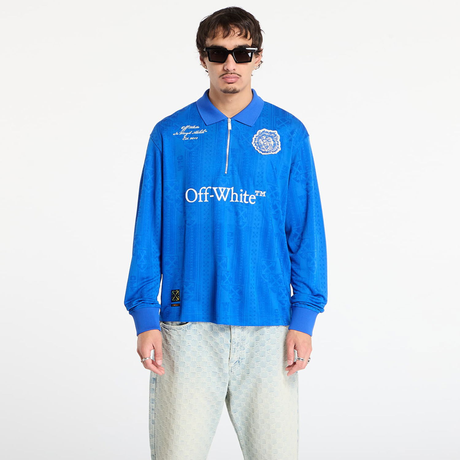 Поло тениска Off-White Lion Nation Soccer L/S Polo Синьо | OMAD00QF25JER0034601, 0