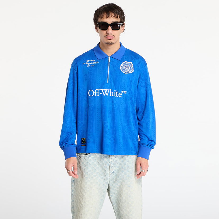 Поло тениска Off-White Lion Nation Soccer L/S Polo Синьо | OMAD00QF25JER0034601