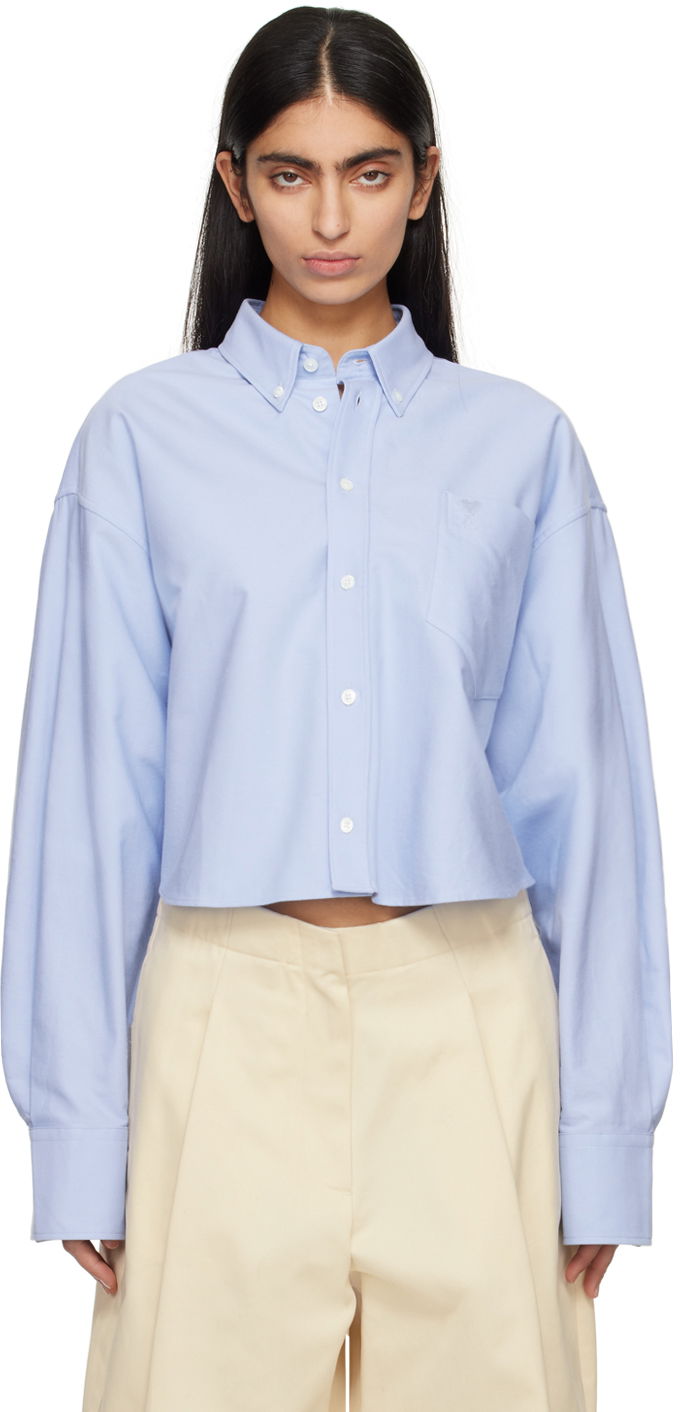 Риза AMI Embroidered Shirt Синьо | USH133.CO0031, 0