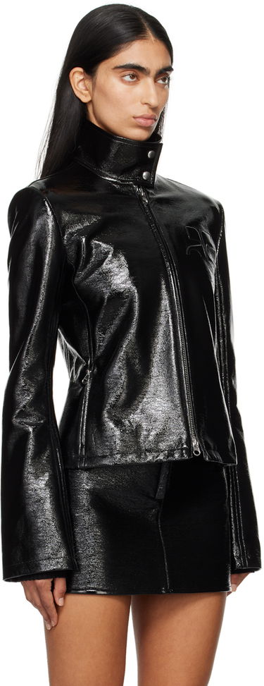 Яке бомбър Courrèges Embossed-Logo Patent Leather Jacket Черно | 324CBL194VY0014, 1