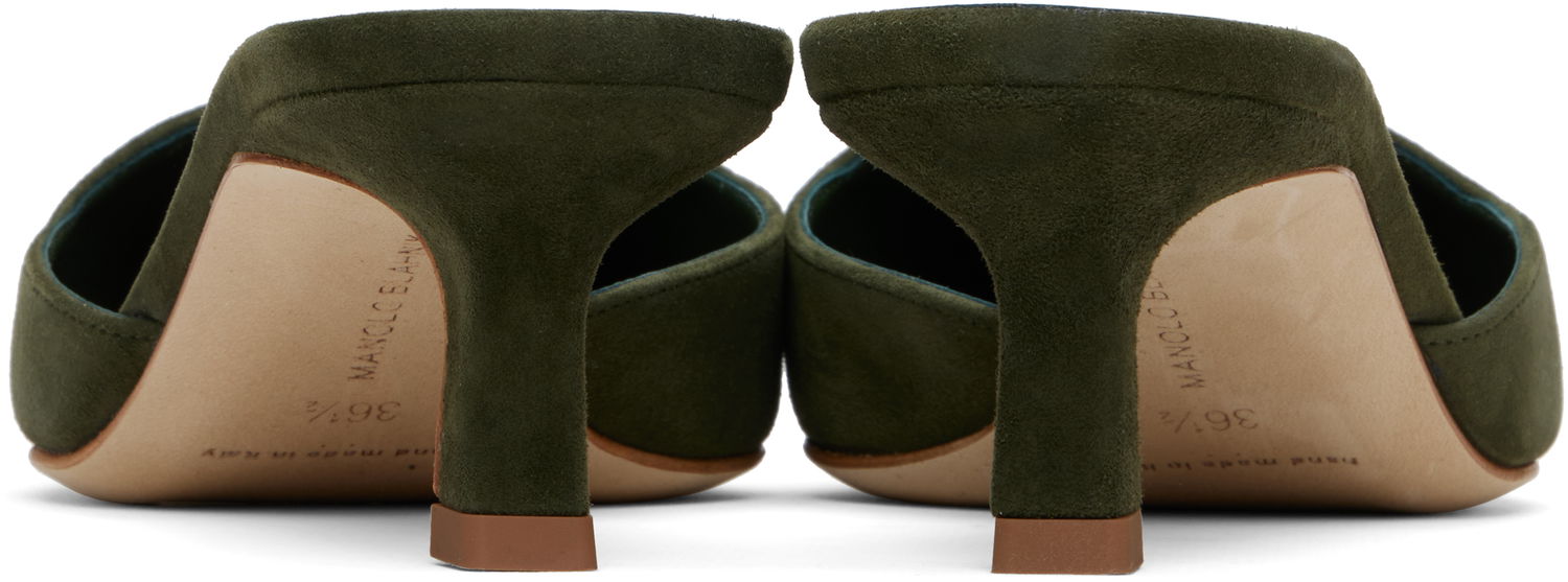 Грижа за обувките Manolo Blahnik Manolo Blahnik Moiramu Suede Mules Зелено | 225-1957-0003, 1