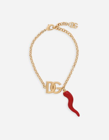 Гривна Dolce & Gabbana Gold Chain Bracelet With Logo And Horn Pendant Червено | WBQ6C1W1111ZOO00, 0
