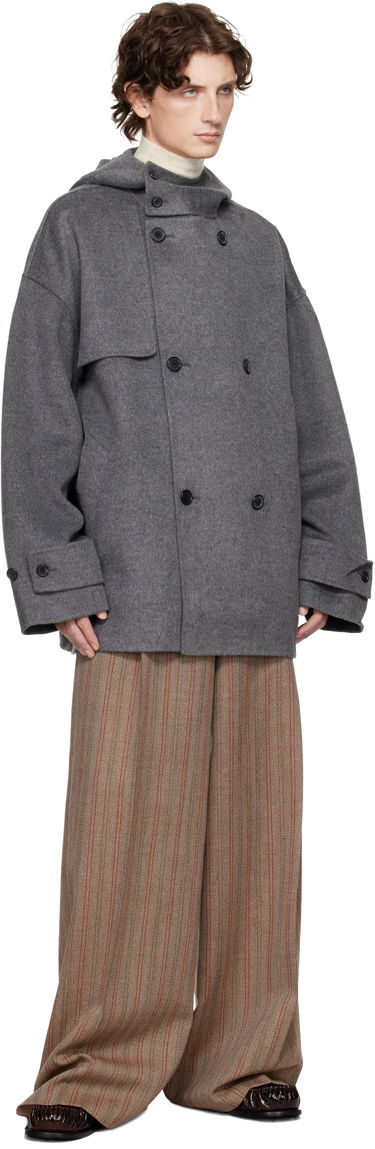 Палта JW Anderson JW Anderson Oversized Hooded Double-Breasted Felted Peacoat Сиво | CO0342-PG1559, 3