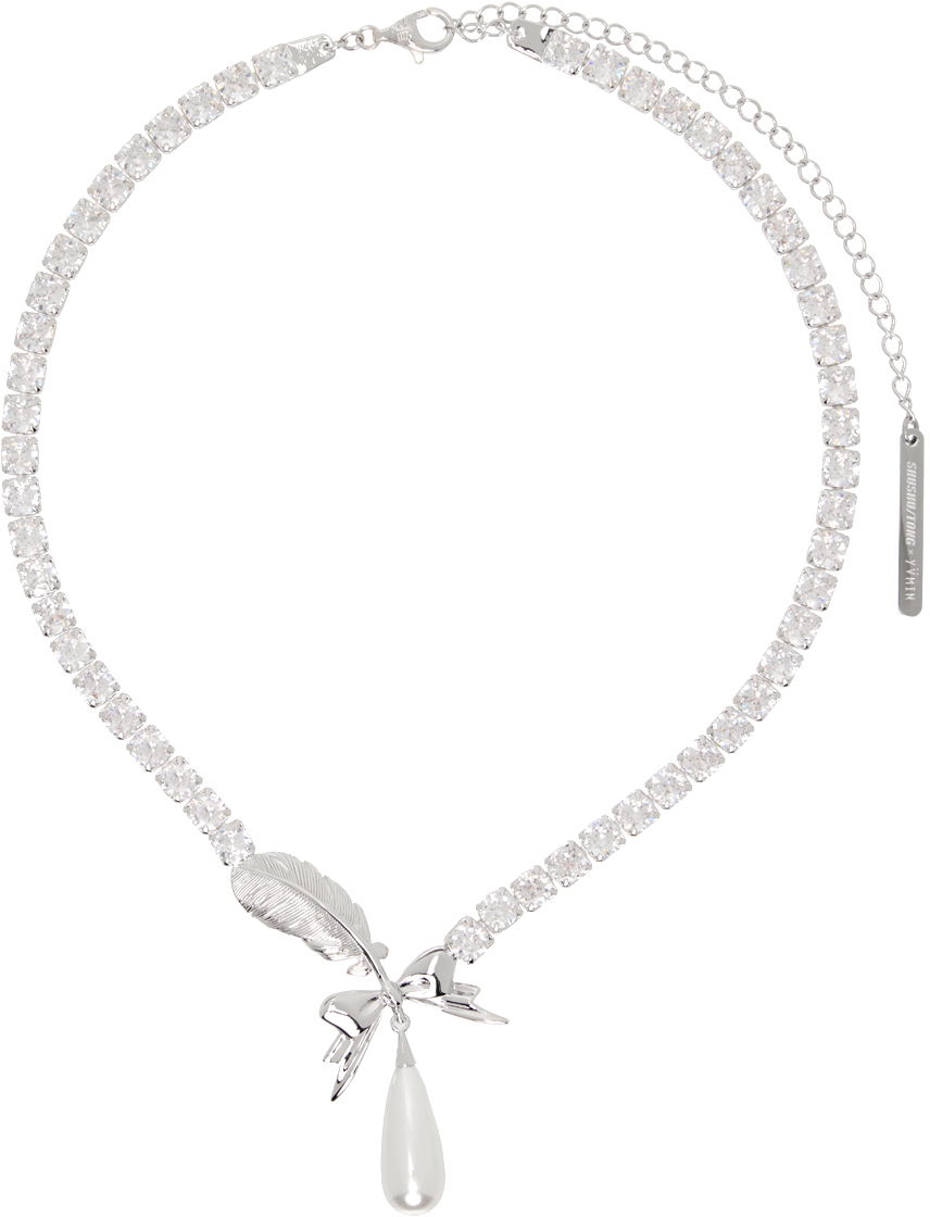 Колие SHUSHU/TONG SHUSHU/TONG YVMIN Edition Teardrop Zircon Feather Necklace Металик | 24813SLV00NN, 0