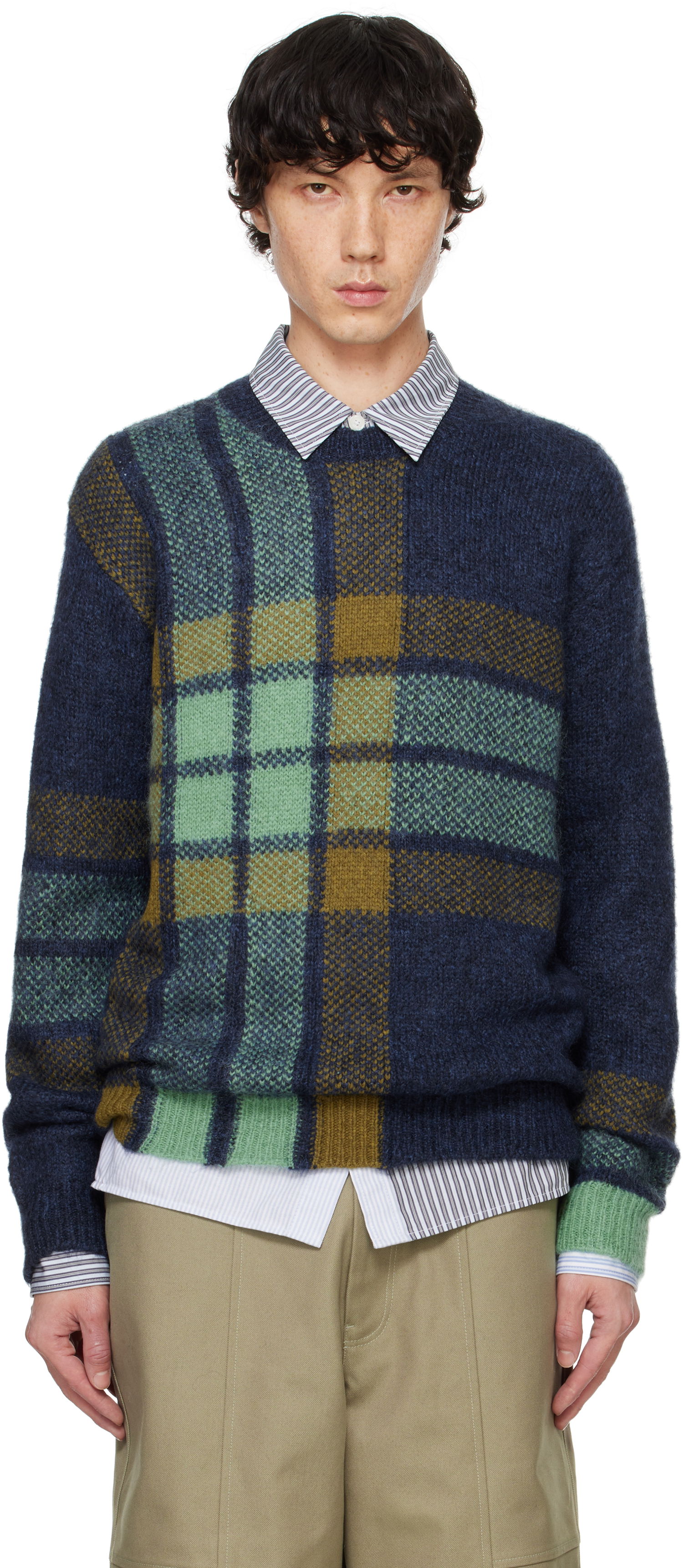 Пуловер MAISON KITSUNÉ Graphic Check Intarsia Sweater Зелено | NM00811KT1111, 0