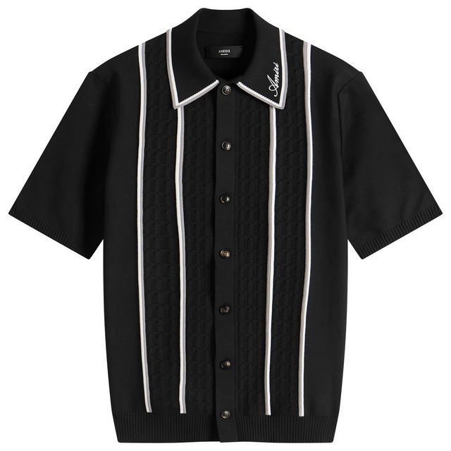 Amiri Script Stripe Knit Polo Shirt