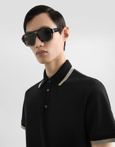 Поло тениска Dolce & Gabbana Dolce & Gabbana Jersey Polo Shirt with Beige Trim Черно | G8SW8THU7VDN0000, 3