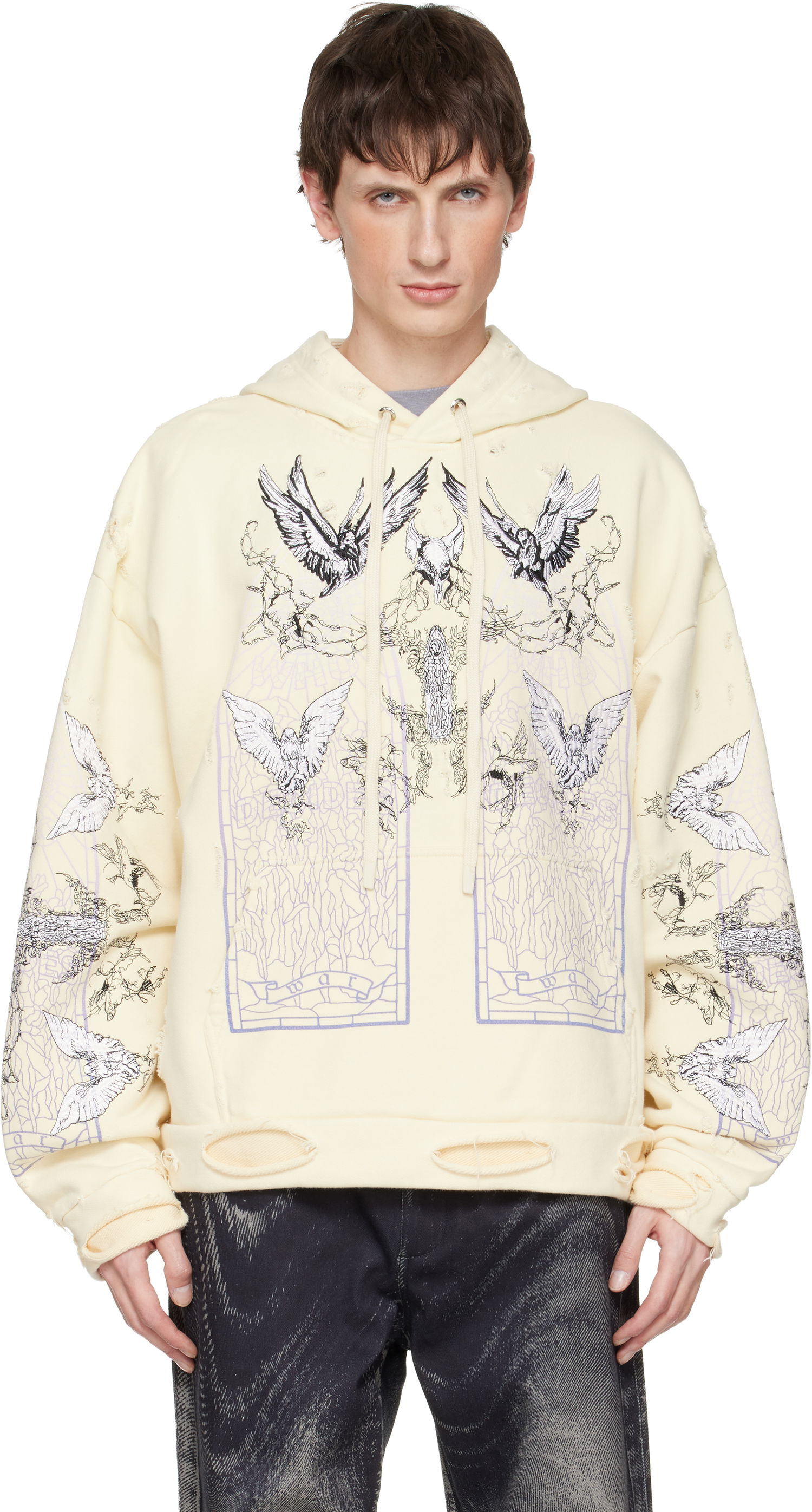Суитчър Who Decides War Ascension Distressed Graphic Print Hoodie Жълто | 1110050001FW25, 0