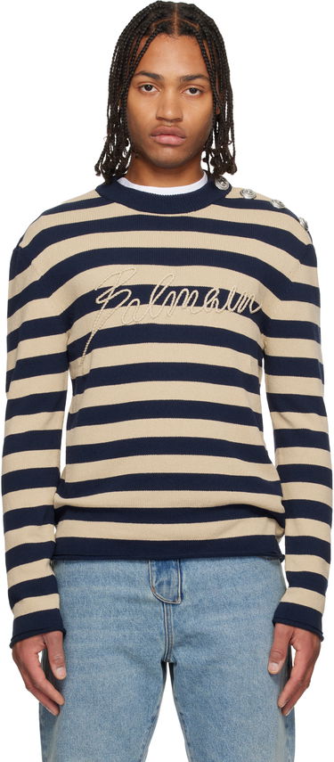 Пуловер Balmain Balmain 'Balmain' Logo Striped Button-Shoulder Sweater Многоцветен | FH1KD165KI82, 0
