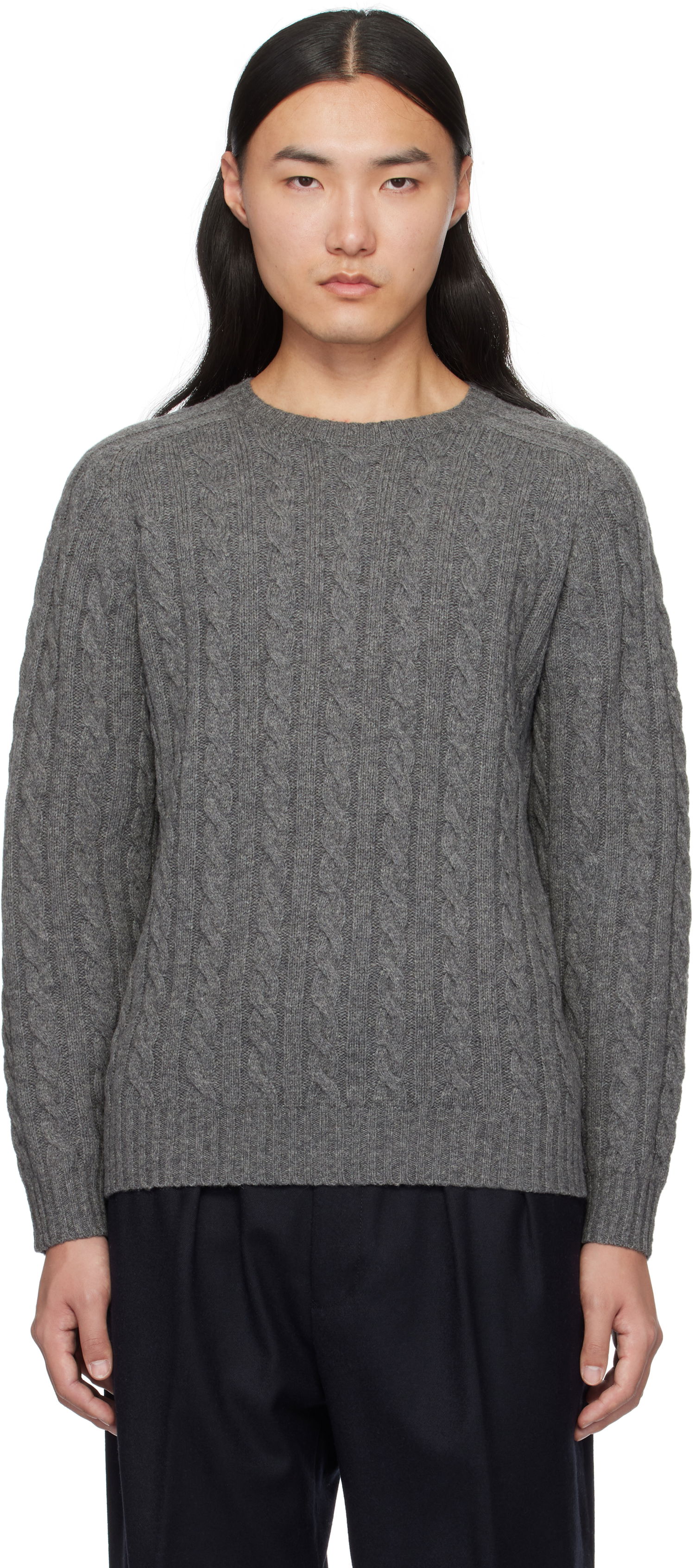 Пуловер BEAMS BEAMS PLUS Cable Knit Crewneck Sweater Сиво | 38150198048, 0
