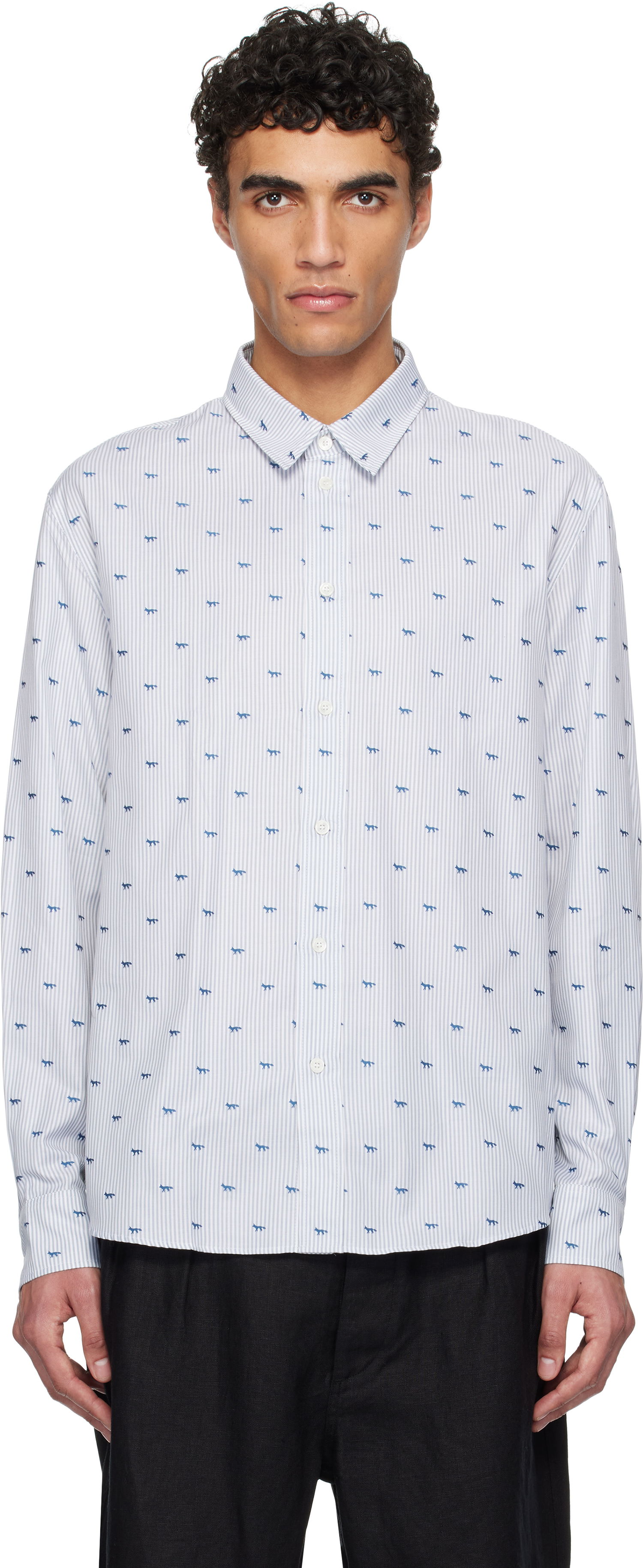 Риза MAISON KITSUNÉ Maison Kitsuné Profile Fox Casual Striped Shirt Бяло | MM00408WC5046, 0