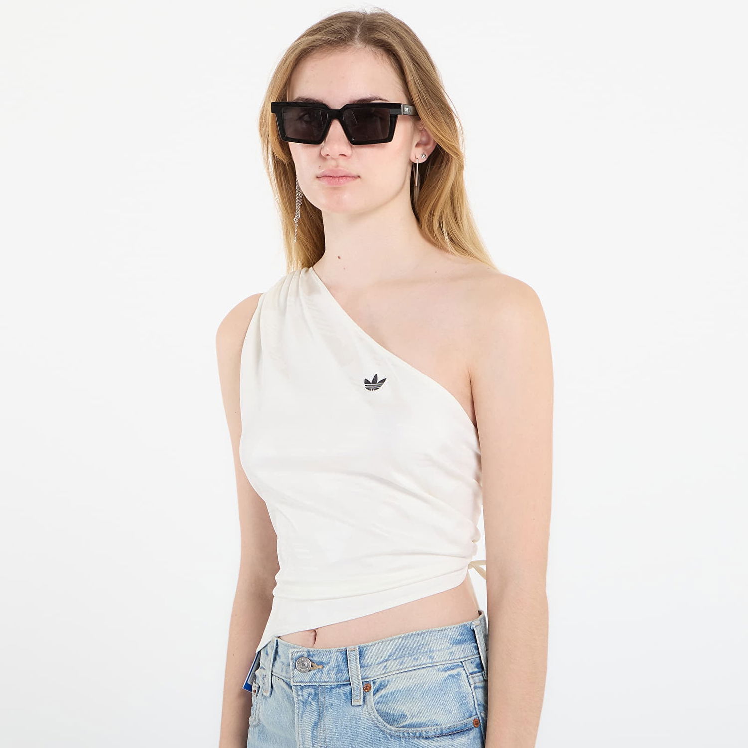 Потник adidas Originals One-shoulder Ruched Top Бяло | KC9118, 1