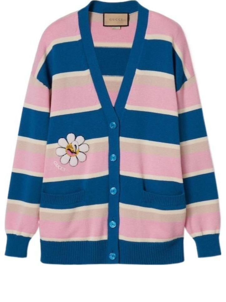 Пуловер Gucci Gucci Striped Cotton Wool Cardigan with Daisy Patch Многоцветен | 782216-XKDZ1-4915, 0