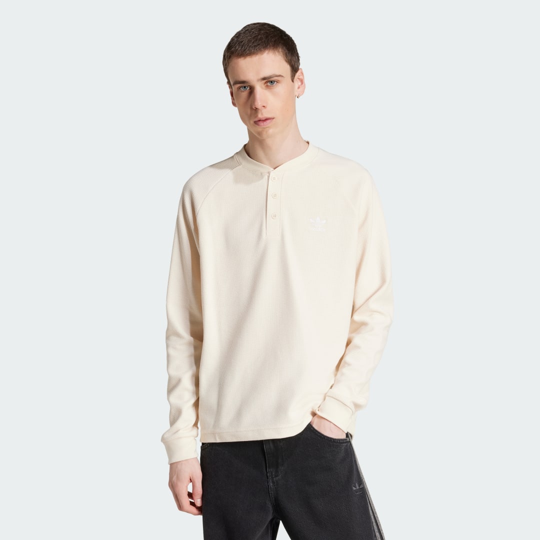 Тениска adidas Performance Trefoil Essentials Waffle Henley Бежово | JX2757, 0