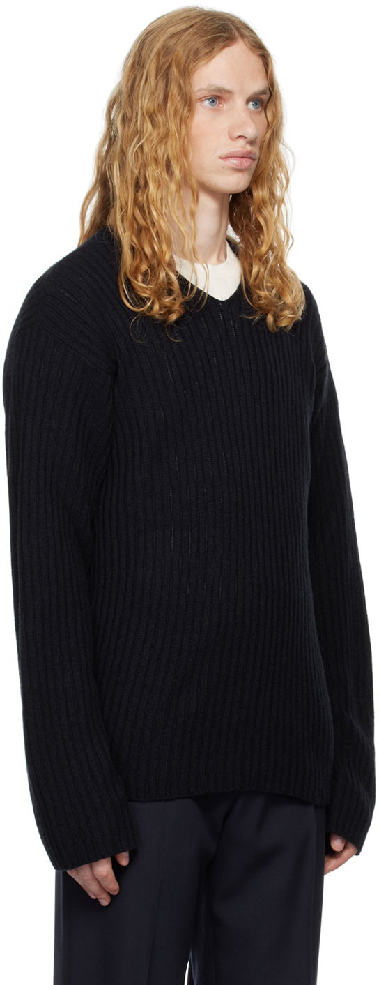 Пуловер The Row The Row Gustave Ribbed V-Neck Sweater Черно | 713-Y556, 1