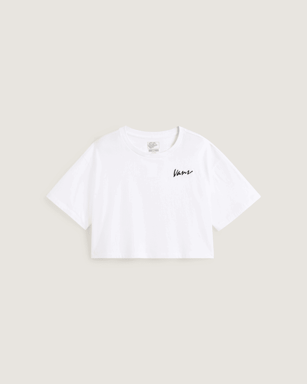 Съкратен топ Vans Classic Script Cropped T-Shirt Бяло | VN000QDFWHT, 0